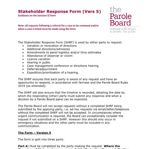Document preview: Stakeholder Response Form — Parole Board, United Kingdom