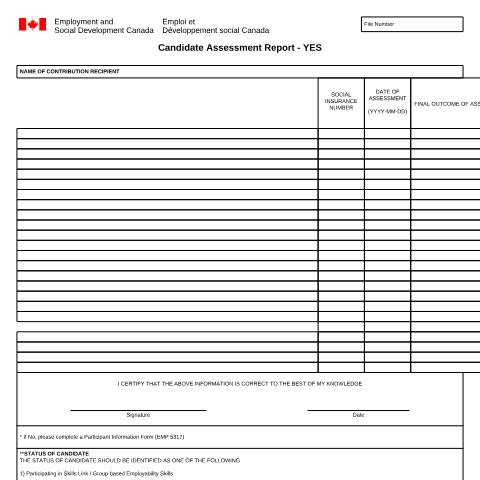 Document preview: Participant Assessment Report — Employment and Social Development Canada, Canada (CERFA n°EMP5318A)
