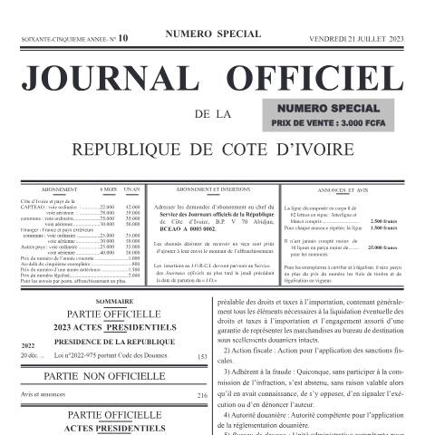 Aperçu du document Partie Législative — Document douanier officiel, Côte d'Ivoire
