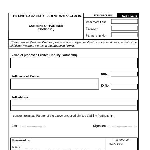 Document preview: CONSENT OF PARTNER_LLP2 — Form, Mauritius (CERFA n°CONSENT-OF-PARTNER_LLP2)