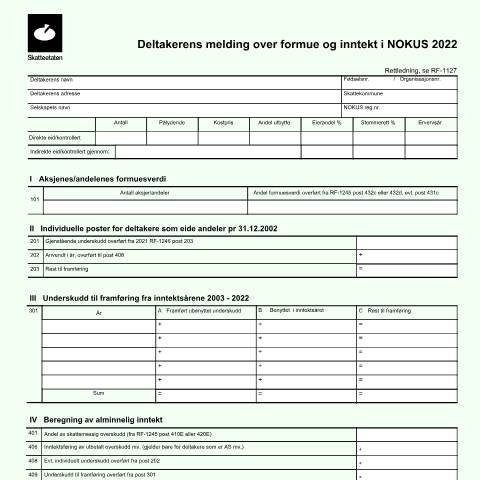Document preview: Partner’s statement of capital and income in NOKUS (DISCONTINUED) — Skatteetaten / Forms, Norge (CERFA n°RF-1246)