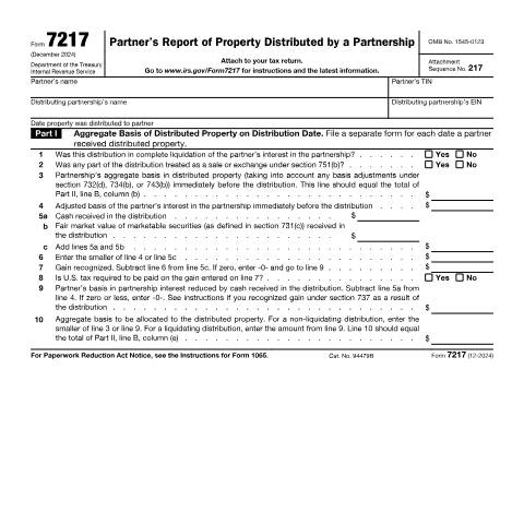 Document preview: IRS Form f7217 — IRS, United States (CERFA n°7217)