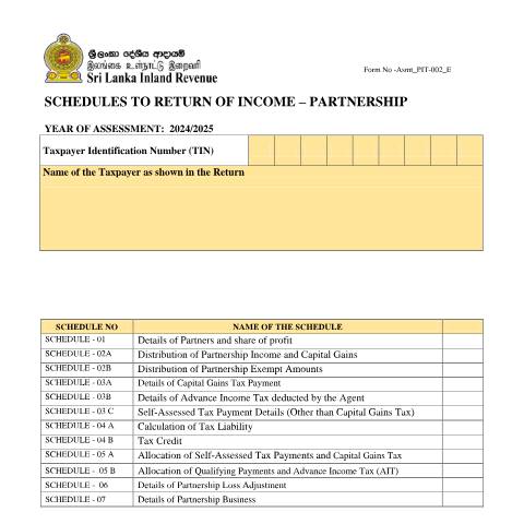 Document preview: Statement of Partnership Income - [Asmt_PIT_002_E] — Partnerships, Sri Lanka (CERFA n°Asmt_PIT_002_2024)