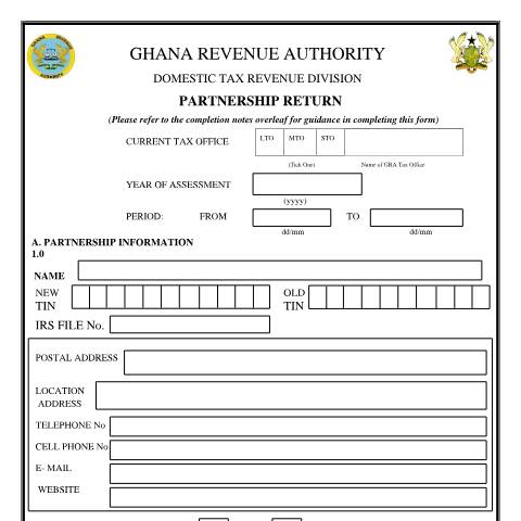 Document preview: Partnership Return Form — tax, Ghana (CERFA n°DT-0105)