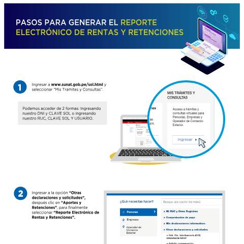 Vista previa del documento Pasos para obtener tu Reporte Electrónico de rentas y retenciones — DECLARACIONES Y PAGOS, Perú