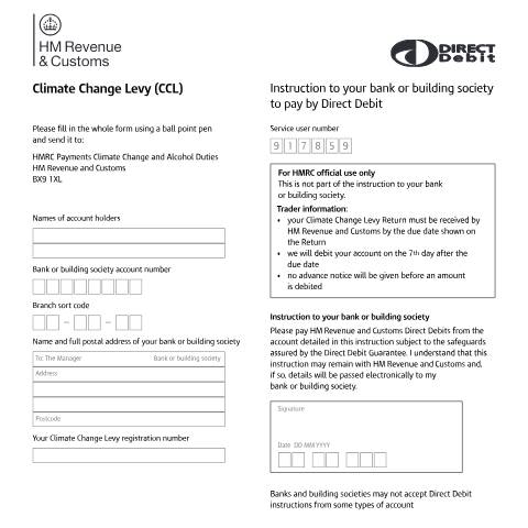 Document preview: Pay Climate Change Levy by Direct Debit — HM Revenue & Customs, United Kingdom