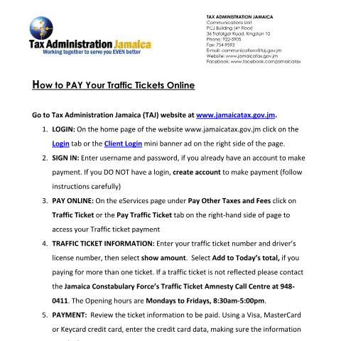 Document preview: PayTraffic Tickets Online — Document, Jamaica (CERFA n°Pay+Traffic+Tickets+Online)