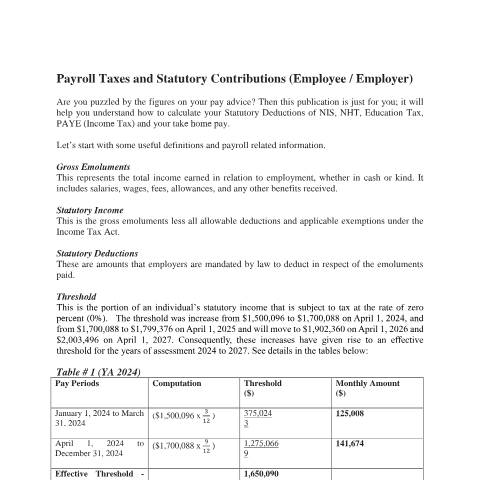Document preview: Payroll Taxes and Contribution Rates - (Employee/Employer) — Reference, Jamaica (CERFA n°Payroll+Taxes+and+Statutory+Contributions+(Employee+Employer))