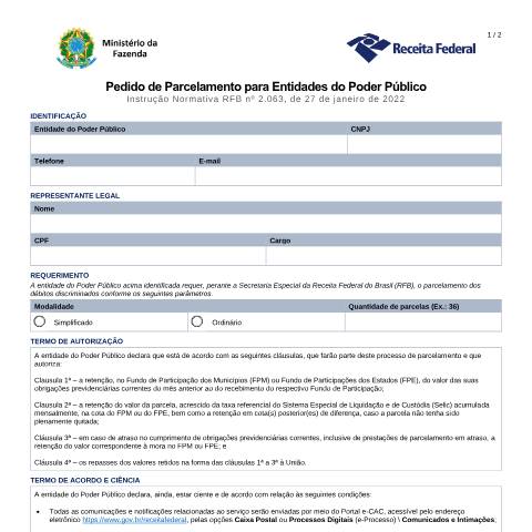 Pré-visualização do documento Pedido de parcelamento para entidades do poder publico — Impostos, Brasil