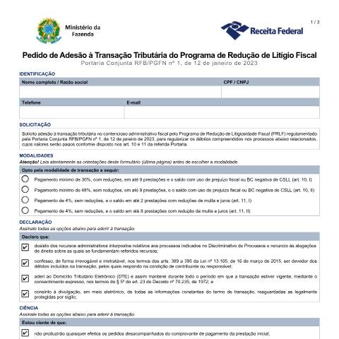 Pré-visualização do documento Pedido de Transação - PRLF — Impostos, Brasil
