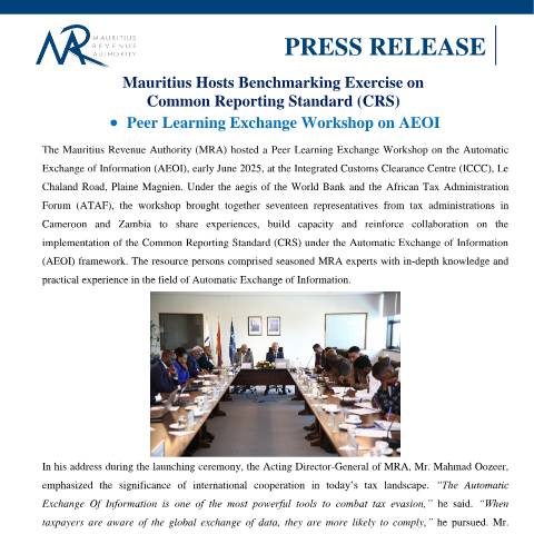 Document preview: Peer Learning Exchange Workshop on AEOI (18.06.25) — Document, Mauritius (CERFA n°PressRelease-18062025)