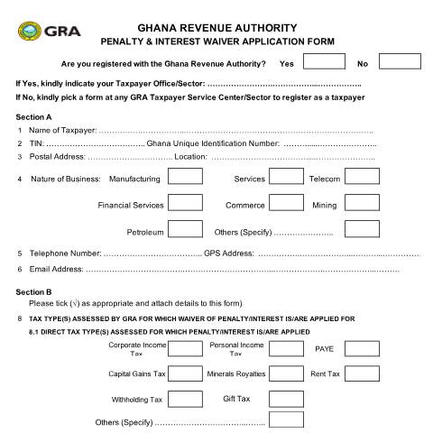 Document preview: Penalty Interest Application Form — tax, Ghana