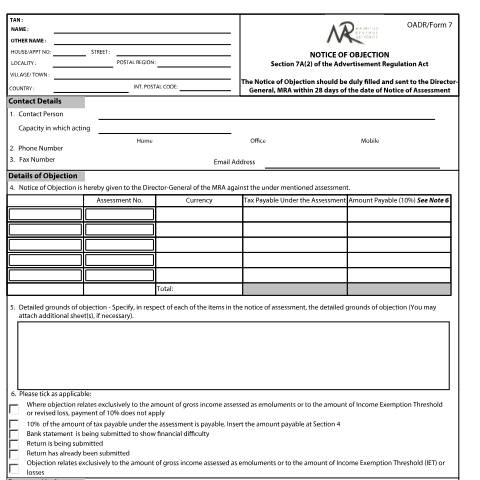Document preview: Penalty in respect of non-registered advertising structure - OADR / Form 07 — Form, Mauritius (CERFA n°OADRDForm7)