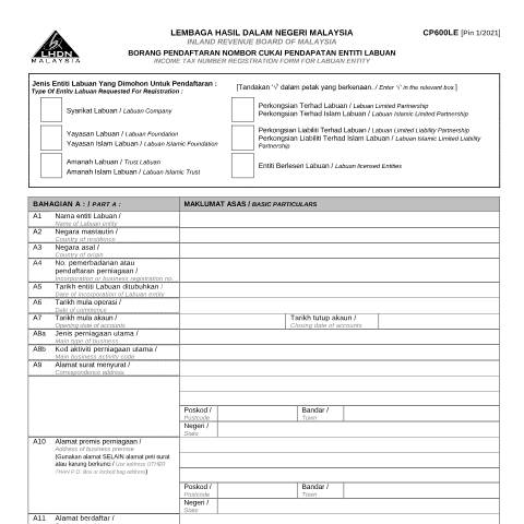Document preview: Borang CP600LE — Registration, Malaysia (CERFA n°CP600LE)