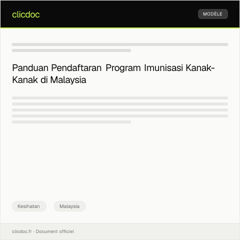 Document preview: Pendaftaran Program Imunisasi Kanak-Kanak — Kesihatan, Malaysia