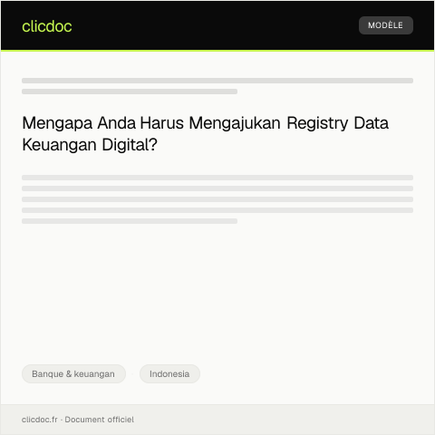 Document preview: Pengajuan Registry Data Keuangan Digital — Banque & keuangan, Indonesia