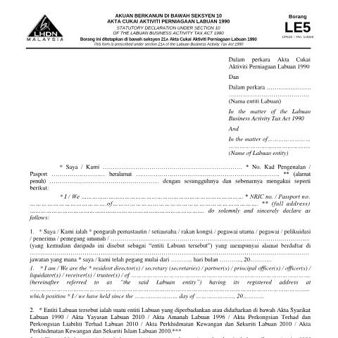 Document preview: Form LE5 — Labuan Entity, Malaysia