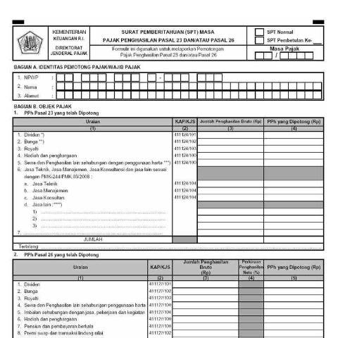 Document preview: SPT Masa PPh Pasal 23 Dan Atau Pasal 26 (f.1.1.32.03)-n_0.pdf — SPT Masa PPh Pasal 23/26, Indonesia (CERFA n°ID-DJP-SPT-Masa-PPh-Pasal-23-Dan-Atau-Pasal-26-f-1-1-32-03-n-0)