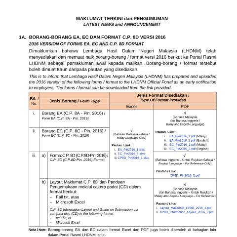 Document preview: Announcement — Employer, Malaysia