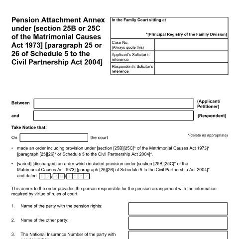 Document preview: Pension attachment annex: Form P2 — HM Courts & Tribunals Service, United Kingdom