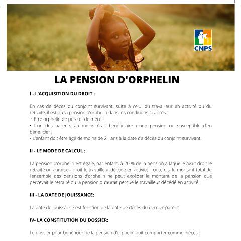 Aperçu du document LA PENSION D’ORPHELIN-V2 — Document CNPS (prévoyance sociale), Côte d'Ivoire