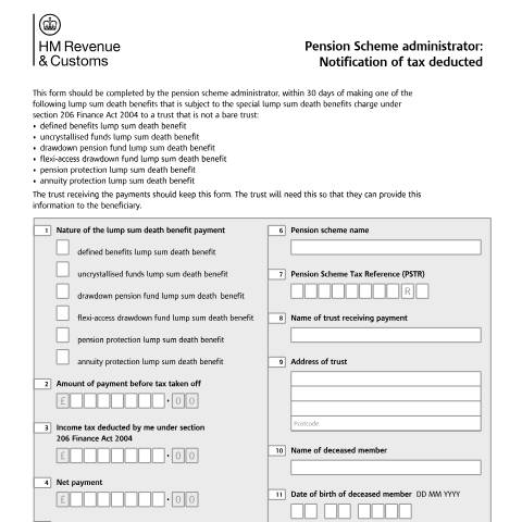 Document preview: Pension schemes: notification of tax deducted (R185) (Pension scheme admin) — HM Revenue & Customs, United Kingdom
