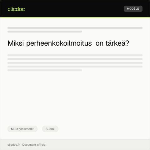 Document preview: Perheenkokoilmoitus — Muut yleismallit, Suomi