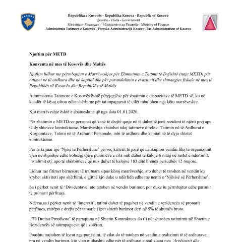 Document preview: Përmbledhje e METD — Marreveshjet Nderkombetare, Kosovë