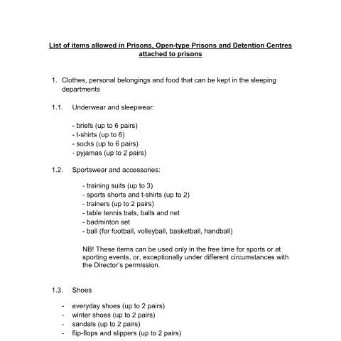Document preview: List of items allowed in detention centres and prisons in Bulgaria — Foreign, Commonwealth & Development Office, United Kingdom