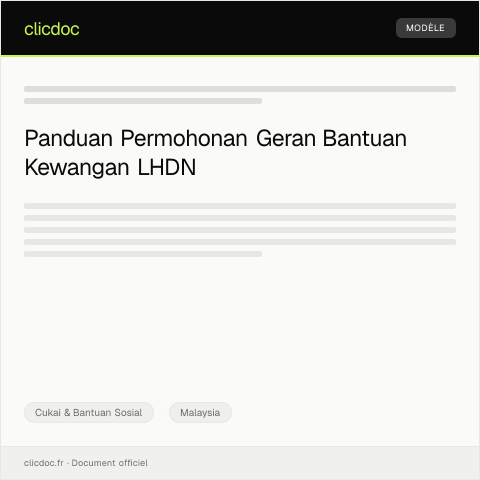 Document preview: Permohonan Geran Bantuan Kewangan — Cukai & Bantuan Sosial, Malaysia