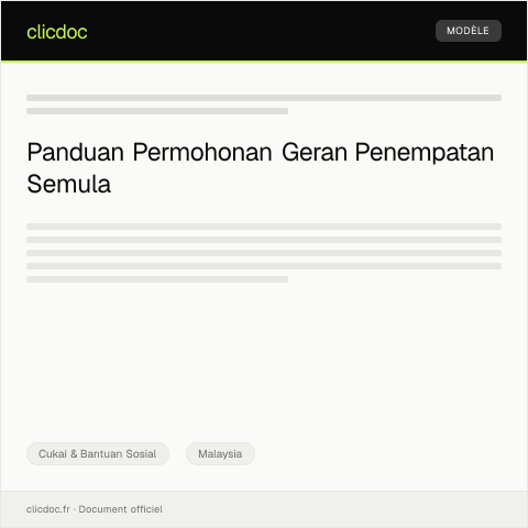 Document preview: Permohonan Geran Penempatan Semula — Cukai & Bantuan Sosial, Malaysia
