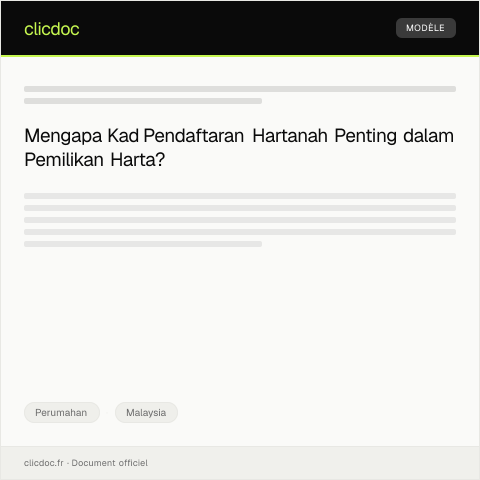 Document preview: Permohonan Rehda Kad Pendaftaran Hartanah — Perumahan, Malaysia