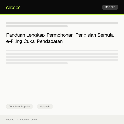 Document preview: Permohonan Pengisian Semula e-Filing Cukai Pendapatan — Template Popular, Malaysia