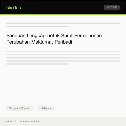 Document preview: Surat Permohonan Perubahan Maklumat Peribadi — Template Popular, Malaysia