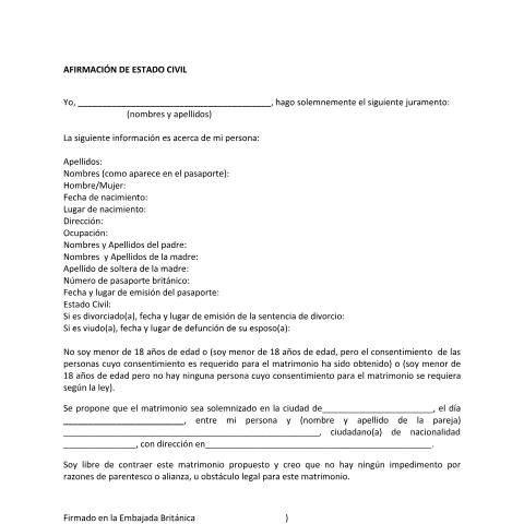 Document preview: Peru: affidavit for marriage (Spanish only) — Foreign, Commonwealth & Development Office, Foreign & Commonwealth Office, United Kingdom
