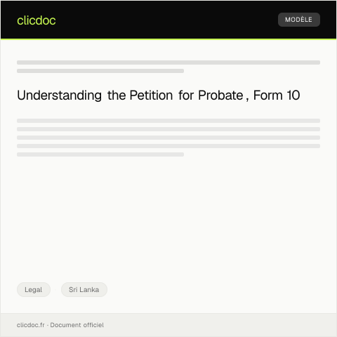 Document preview: Petition for Probate – Form 10 — Legal, Sri Lanka
