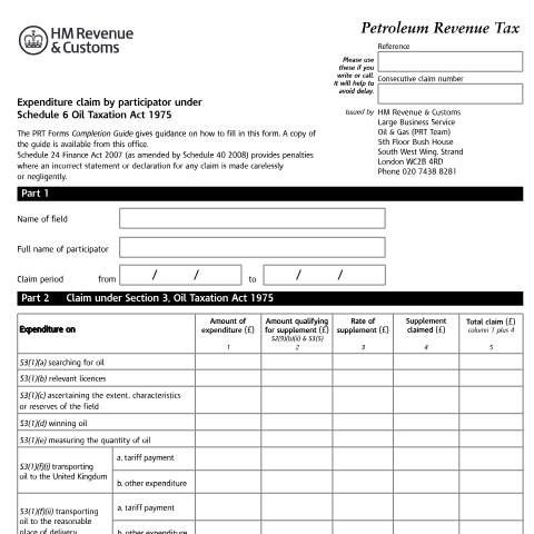 Document preview: Claim expenditure as a participator for Petroleum Revenue Tax — HM Revenue & Customs, United Kingdom