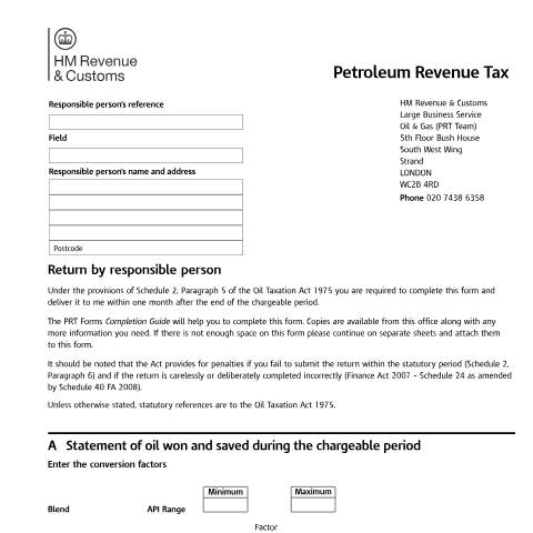 Document preview: File a Petroleum Revenue Tax return on behalf of a participator — HM Revenue & Customs, United Kingdom