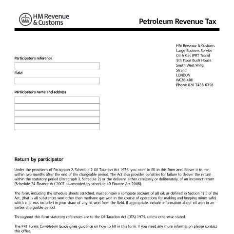 Document preview: File a Petroleum Revenue Tax return — HM Revenue & Customs, United Kingdom
