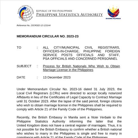 Document preview: Philippines: Statistics Authority Memorandum Circular — Foreign, Commonwealth & Development Office, United Kingdom