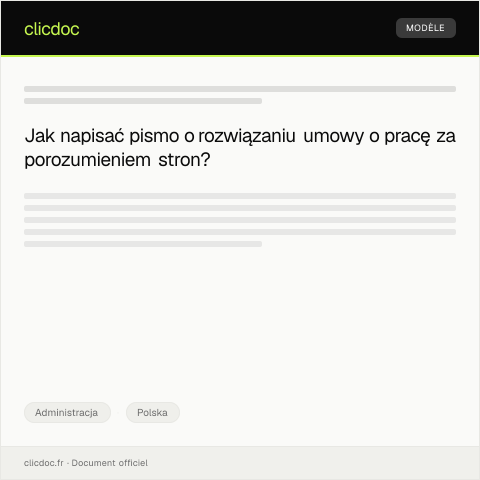 Document preview: Pismo od pracownika do pracodawcy o rozwiązanie umowy o pracę za porozumieniem stron — Administracja, Polska