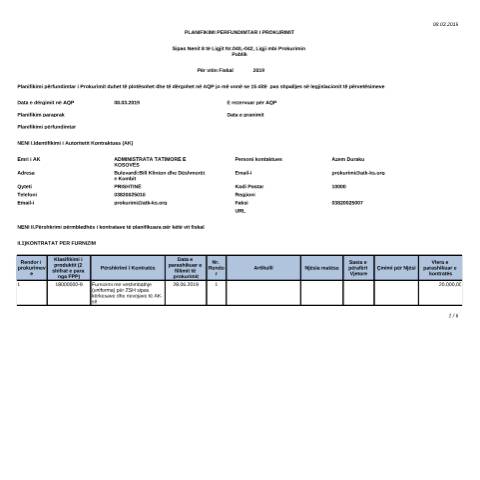 Document preview: Planifikimi Final i Prokurimit për vitin 2019 — Tenderetshpallje Publike, Kosovë