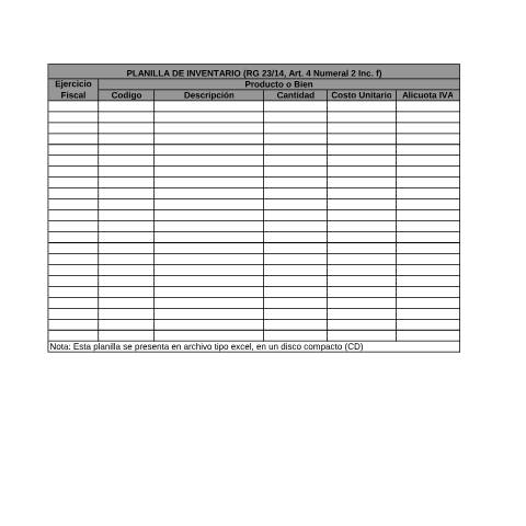 Vista previa del documento Planilla de Inventario — Registro De Exportación, Paraguay