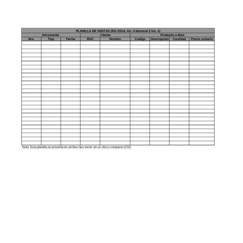Vista previa del documento Planilla de Ventas — Registro De Exportación, Paraguay