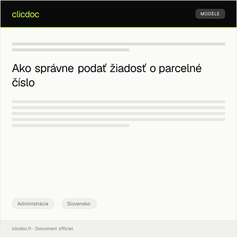Document preview: Podanie žiadosti o pridelenie parcelného čísla — Administrácia, Slovensko