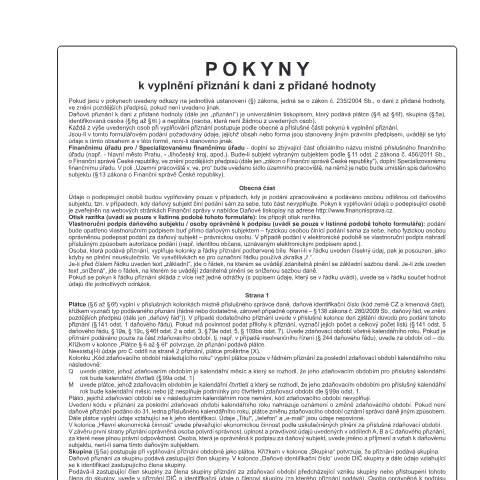 Document preview: Pokyny k vyplnění přiznání k dani z přidané hodnoty — Daň z přidané hodnoty — Vyměřovací řízení, Česko (CERFA n°25 5412)