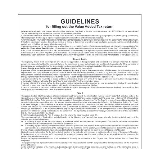 Document preview: Pokyny k vyplnění přiznání k dani z přidané hodnoty - anglická verze — Daň z přidané hodnoty — Vyměřovací řízení, Česko (CERFA n°25 5412/A)