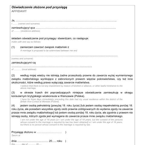 Document preview: Poland: affidavit form — Foreign & Commonwealth Office, Foreign, Commonwealth & Development Office, United Kingdom