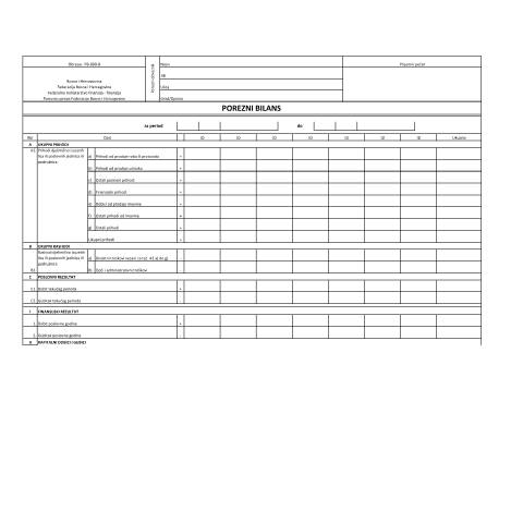 Document preview: POREZNI BILANS — Obrazac | Pravno lice | Porez na dobit, Bosna i Hercegovina (CERFA n°PB-800-B)