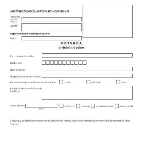 Document preview: potvrda o visini mirovine podrucne sluzbe — Mirovinsko (pension), Hrvatska (CERFA n°potvrda_o_visini_mirovine_podrucne_sluzb)